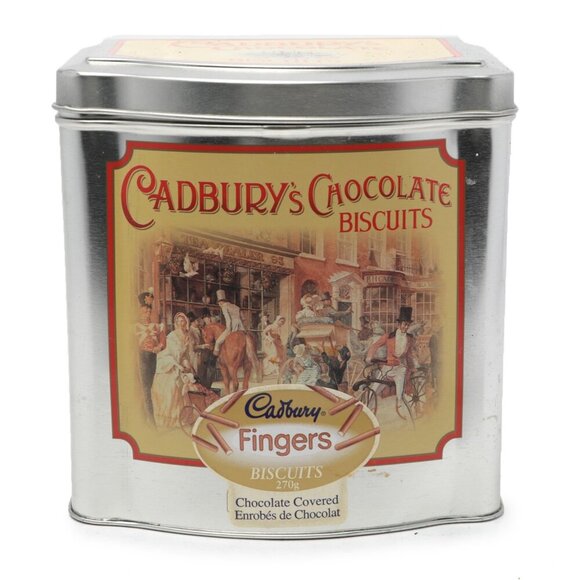 Vintage Cadbury Chocolate Biscuits Tin Silver Retro Display Collectable Decor - Picture 1 of 8